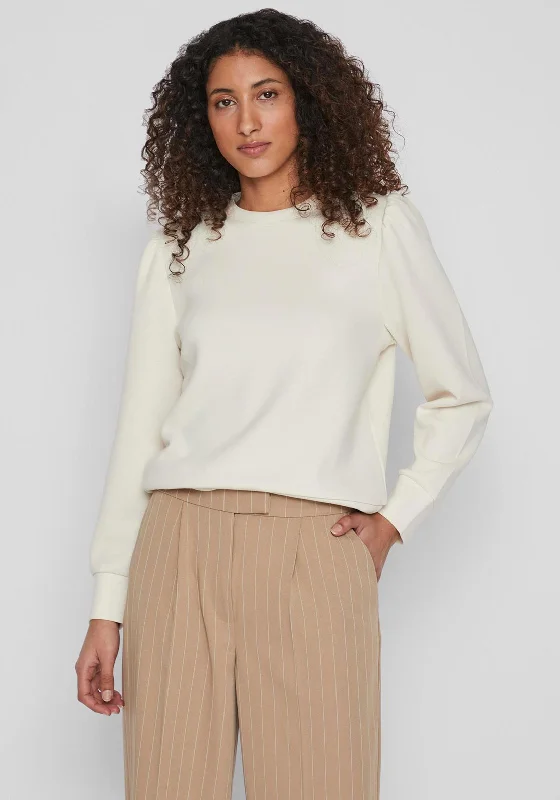 Vila Puffy Soft Touch Sweatshirt, Birch Hoodie with Earth Tones Natural Calm