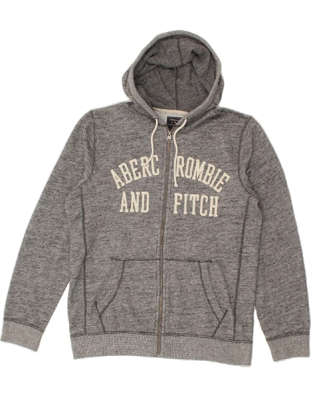 ABERCROMBIE & FITCH Mens Graphic Zip Hoodie Sweater Medium Grey Flecked Chenille Fabric Brocade Fabric Lace Fabric