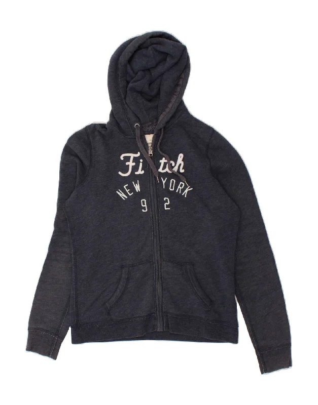 ABERCROMBIE & FITCH Womens Zip Hoodie Sweater UK 16 Large Navy Blue Satin Fabric Silk Fabric Chiffon Fabric