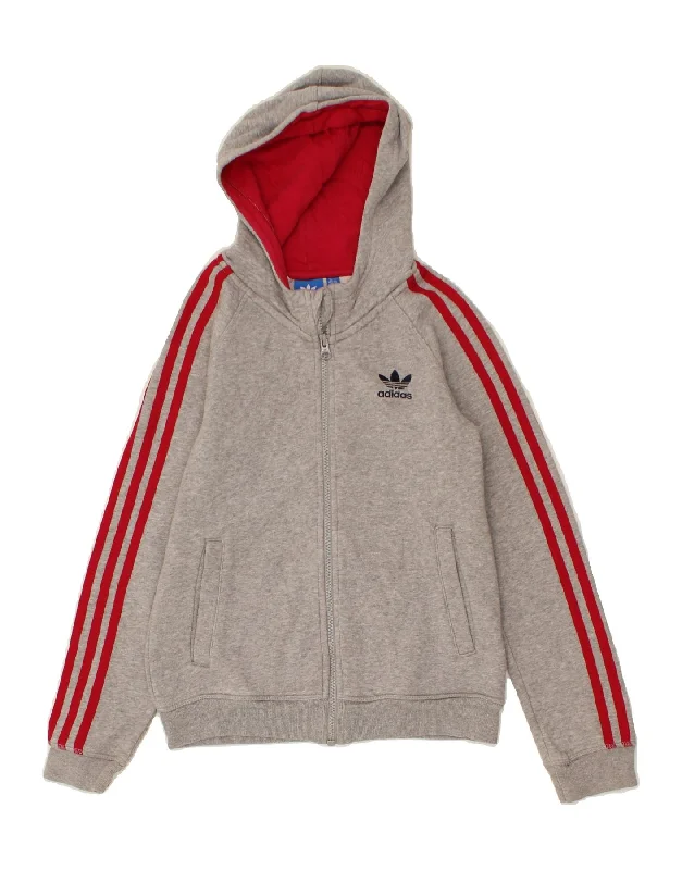ADIDAS Girls Graphic Zip Hoodie Sweater 11-12 Years Grey Cotton Zippered Front Buttoned Front Snap Front