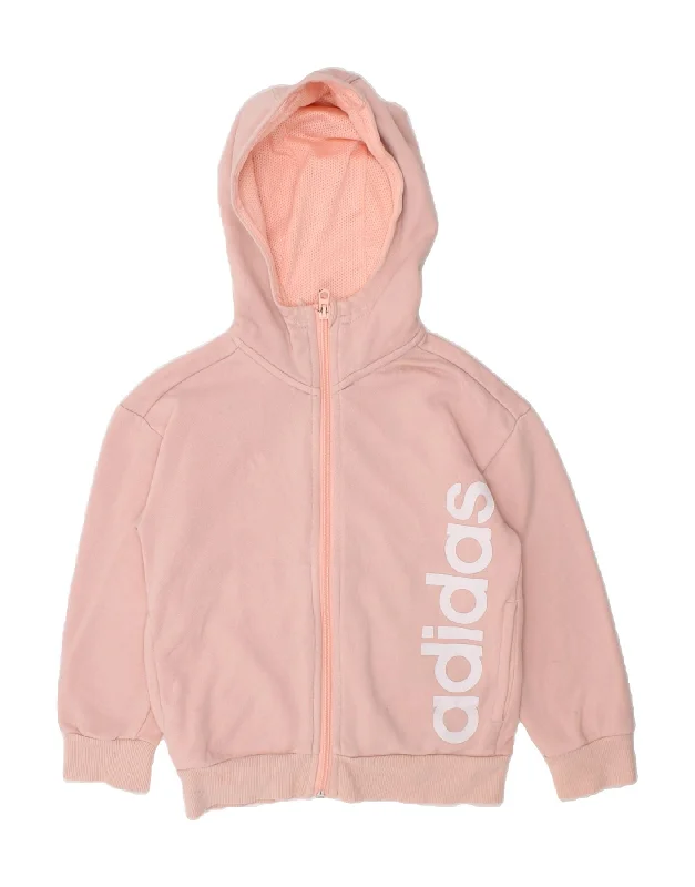 ADIDAS Girls Graphic Zip Hoodie Sweater 4-5 Years Pink Cotton Lightweight Heavyweight Midweight