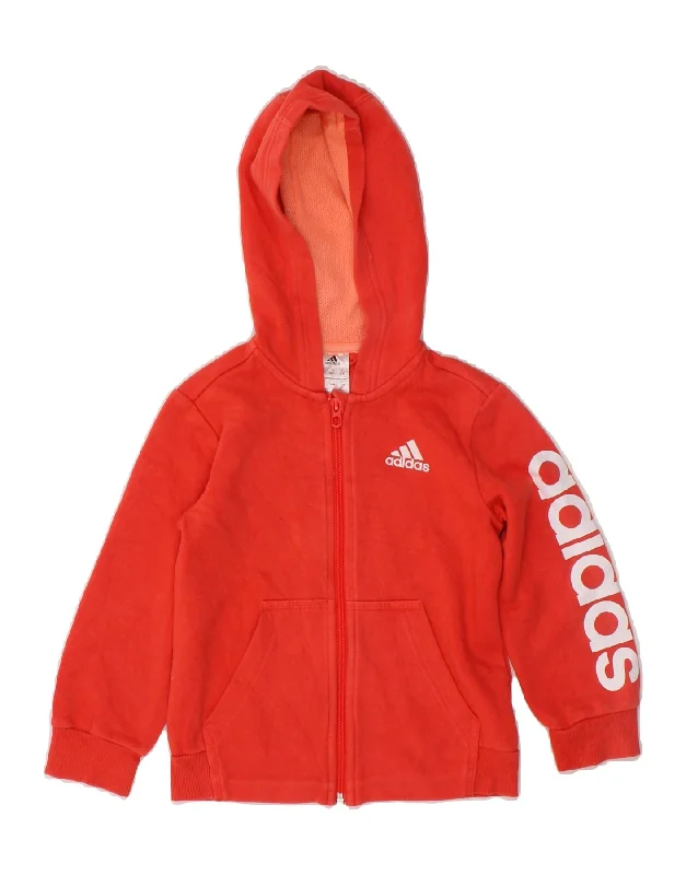 ADIDAS Girls Graphic Zip Hoodie Sweater 5-6 Years Orange Cotton Stretchy Elastic Breathable