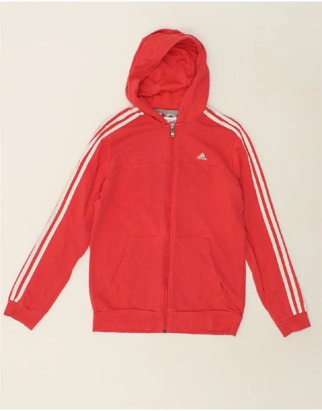 ADIDAS Girls Zip Hoodie Sweater 14-15 Years Red Cotton Lace Blend Ribbed Blend Corduroy Blend