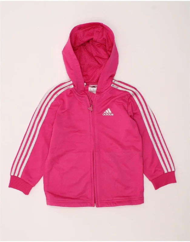 ADIDAS Girls Zip Hoodie Sweater 2-3 Years Pink Polyester Mesh Sweater Canvas Denim