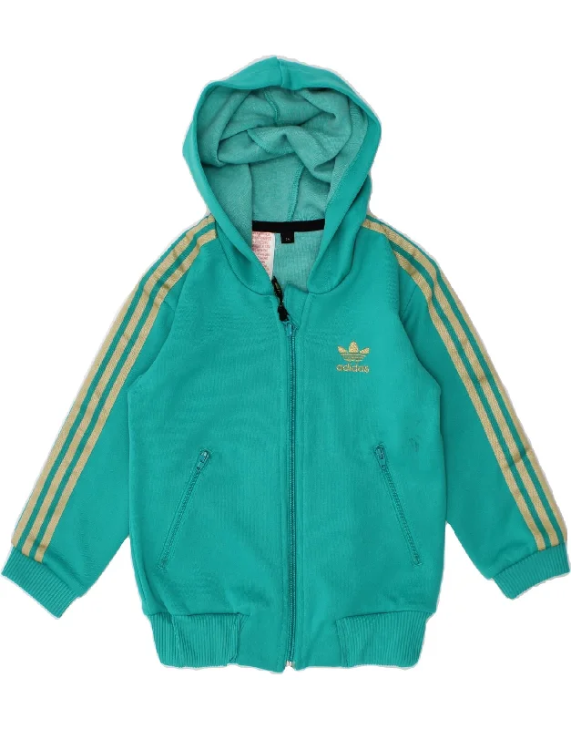ADIDAS Girls Zip Hoodie Sweater 2-3 Years Turquoise Polyester Casual Formal Business