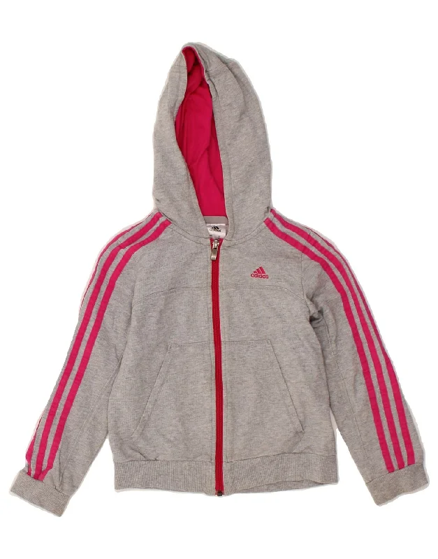 ADIDAS Girls Zip Hoodie Sweater 7-8 Years Grey Cotton Sweater Knitwear Pullover