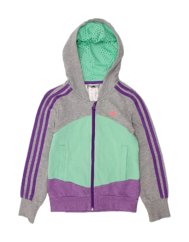 ADIDAS Girls Zip Hoodie Sweater 7-8 Years Multicoloured Colourblock Cotton Soft Cozy Warm