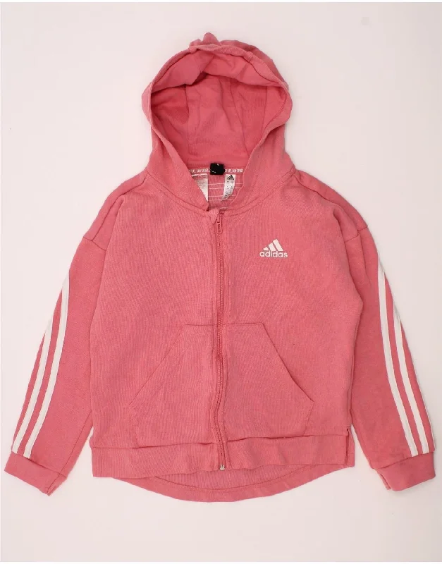 ADIDAS Girls Zip Hoodie Sweater 9-10 Years Pink Cotton Soft Cozy Warm
