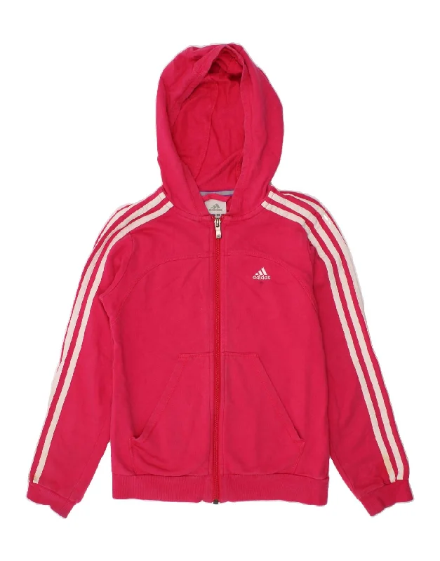 ADIDAS Girls Zip Hoodie Sweater 9-10 Years Pink Cotton Stylish Fashionable Trendy