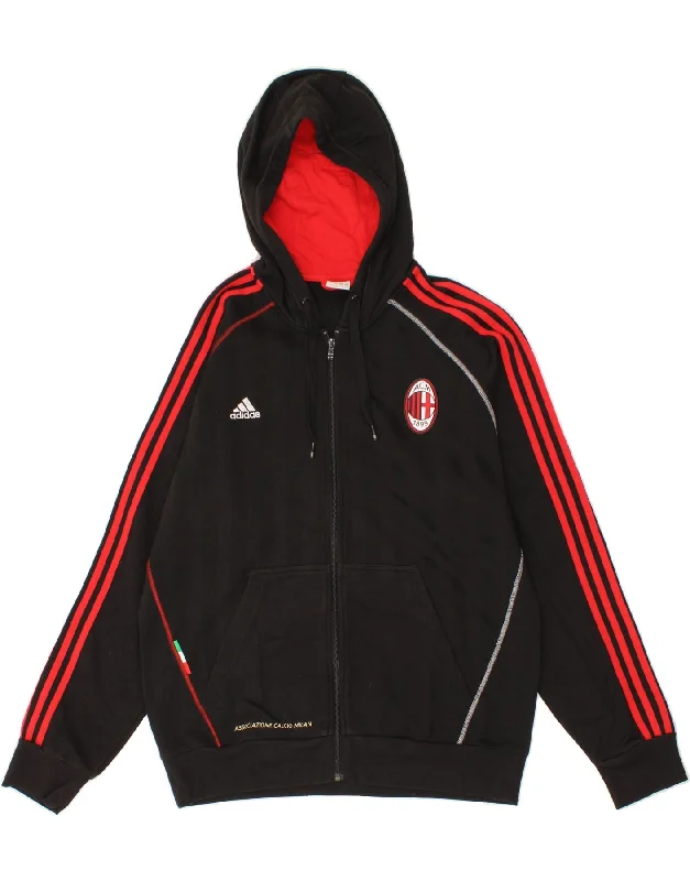 ADIDAS Mens AC Milan Graphic Zip Hoodie Sweater Large Black Cotton Faux Fur Fabric Real Fur Fabric Shearling Fabric