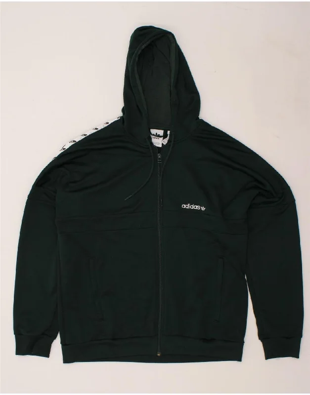 ADIDAS Mens Graphic Zip Hoodie Sweater Large Green Polyester Rayon Fabric Velvet Fabric Corduroy Fabric