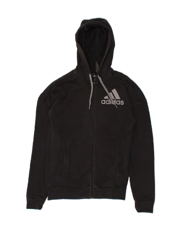 ADIDAS Mens Graphic Zip Hoodie Sweater XS Black Cotton Knit Fabric Woven Fabric Fleece Fabric