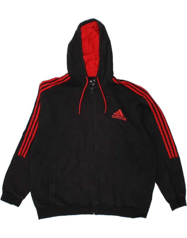 ADIDAS Mens Zip Hoodie Sweater 2XL Black Cotton Cable Knit Ribbed Knit Lace Knit