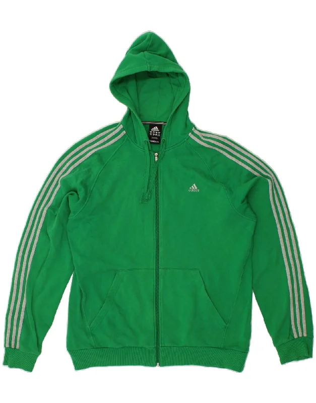ADIDAS Mens Zip Hoodie Sweater 2XL Green Cotton Wool Fabric Cashmere Fabric Tweed Fabric