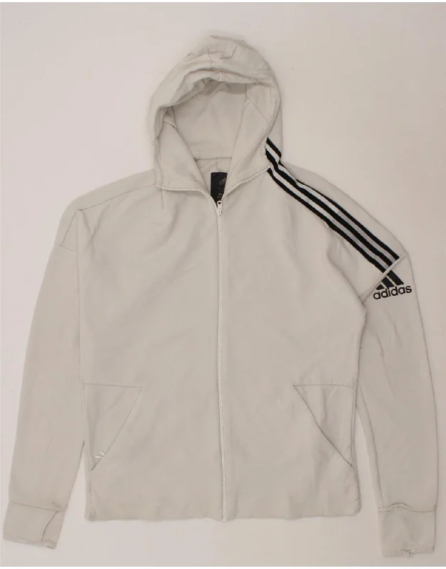 ADIDAS Mens Zip Hoodie Sweater Large White Cotton Terry Blend Velvet Blend Canvas Blend