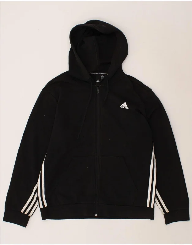 ADIDAS Mens Zip Hoodie Sweater Medium Black Cotton Spandex Blend Rayon Blend Denim Blend