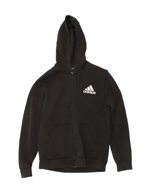 ADIDAS Mens Zip Hoodie Sweater Medium Black Cotton Fleece Sweater Nylon Polyester