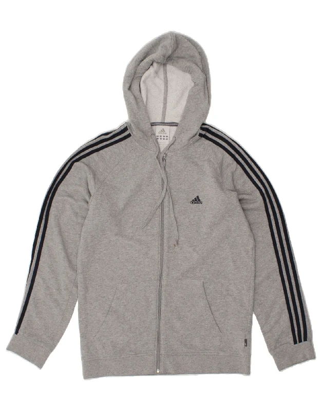 ADIDAS Mens Zip Hoodie Sweater Medium Grey Denim Fabric Leather Fabric Suede Fabric