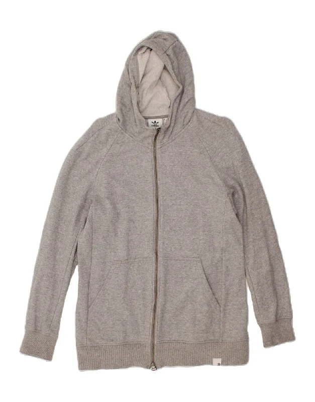 ADIDAS Mens Zip Hoodie Sweater Medium Grey Cotton Chenille Brocade Lace