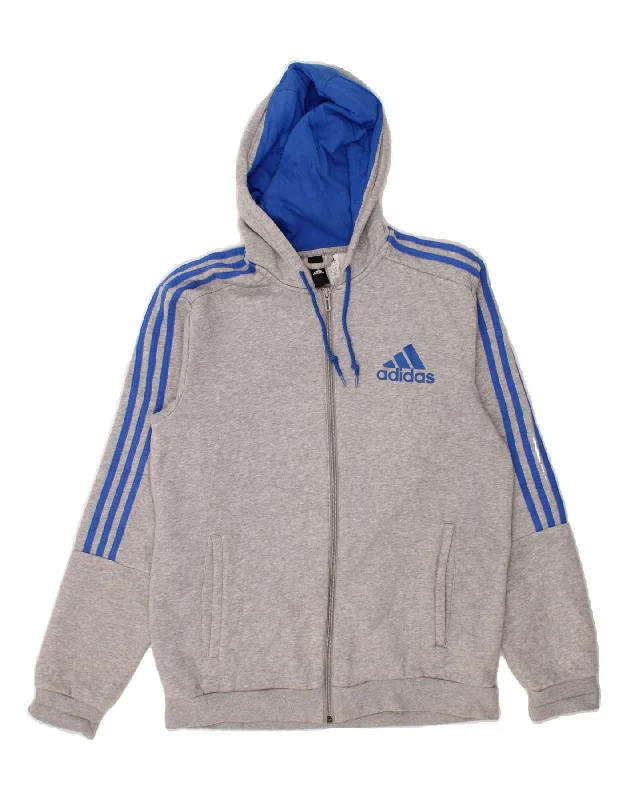 ADIDAS Mens Zip Hoodie Sweater Medium Grey Cotton Wool Fabric Cashmere Fabric Tweed Fabric