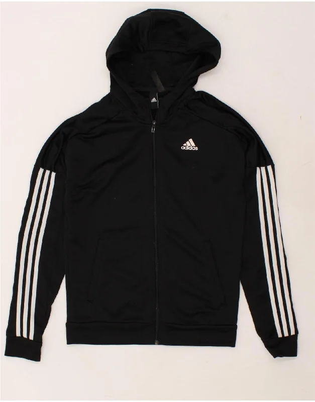 ADIDAS Mens Zip Hoodie Sweater Small Black Polyester Cotton Fabric Linen Fabric Terry Fabric