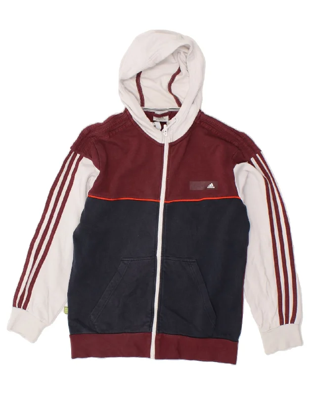ADIDAS Mens Zip Hoodie Sweater Small Maroon Colourblock Cotton Polka Dot Checkered Tartan