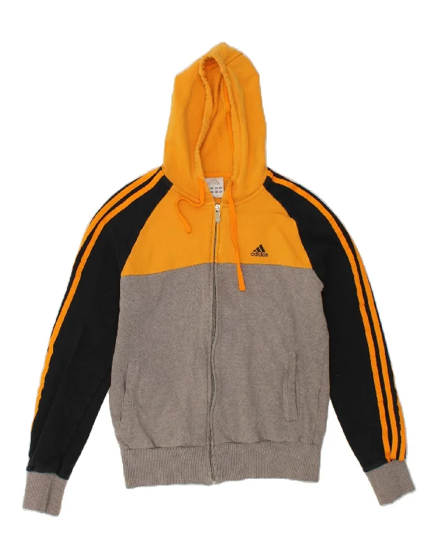 ADIDAS Mens Zip Hoodie Sweater UK 36/38 Small Yellow Colourblock Cotton Nylon Fabric Polyester Fabric Spandex Fabric