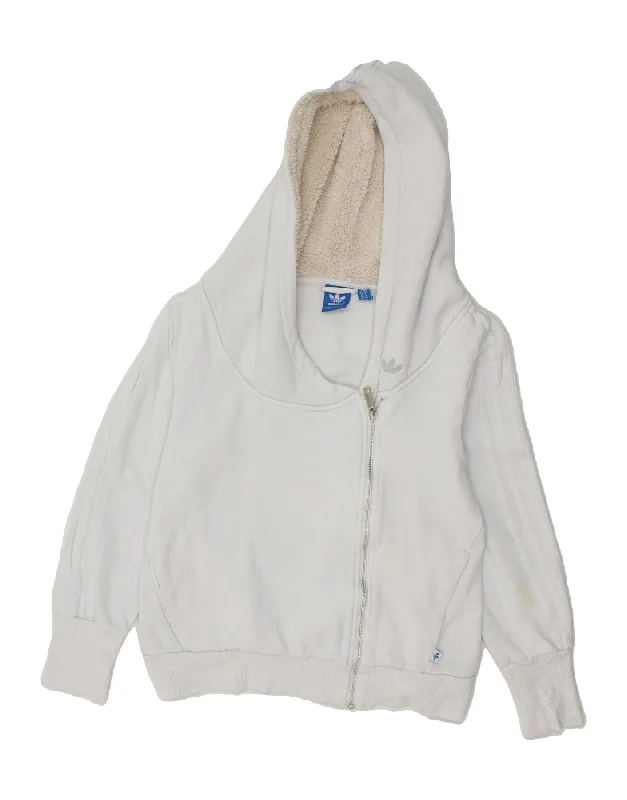 ADIDAS Womens Crop Zip Hoodie Sweater UK 10 Small White Cotton Mesh Sweater Canvas Denim