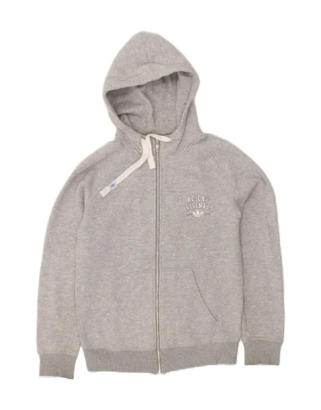 ADIDAS Womens Graphic Zip Hoodie Sweater UK 14 Medium Grey Cotton Chenille Brocade Lace