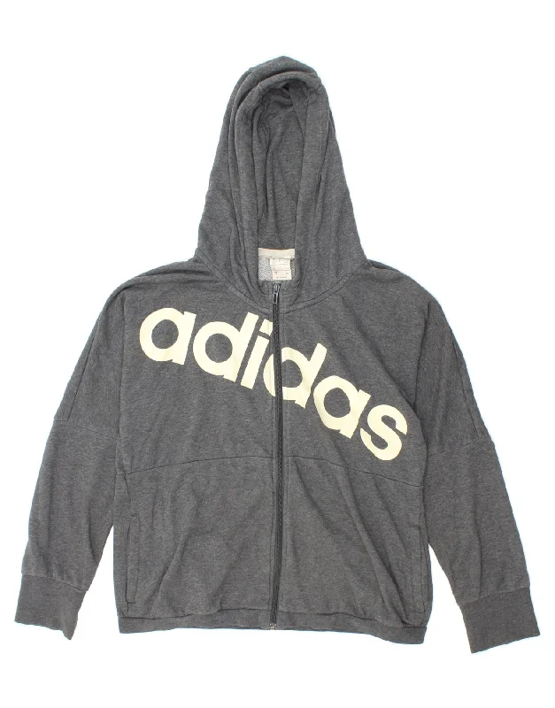 ADIDAS Womens Graphic Zip Hoodie Sweater UK 16/18 Large Grey Cotton Cable Knit Ribbed Knit Lace Knit