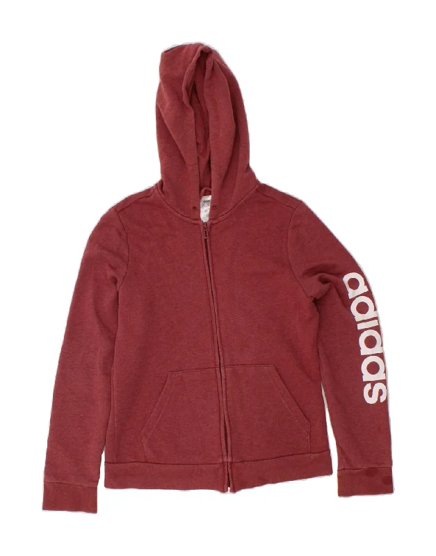 ADIDAS Womens Graphic Zip Hoodie Sweater UK 8/10 Small Red Polyester Bright Pastel Dark