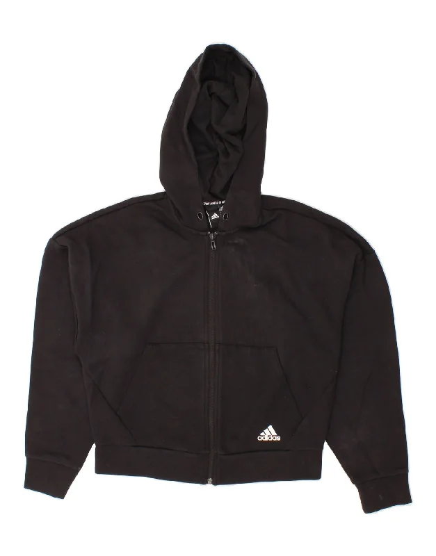 ADIDAS Womens Oversized Zip Hoodie Sweater UK 4/6 XS Black Cotton Mesh Blend Leather Blend Suede Blend