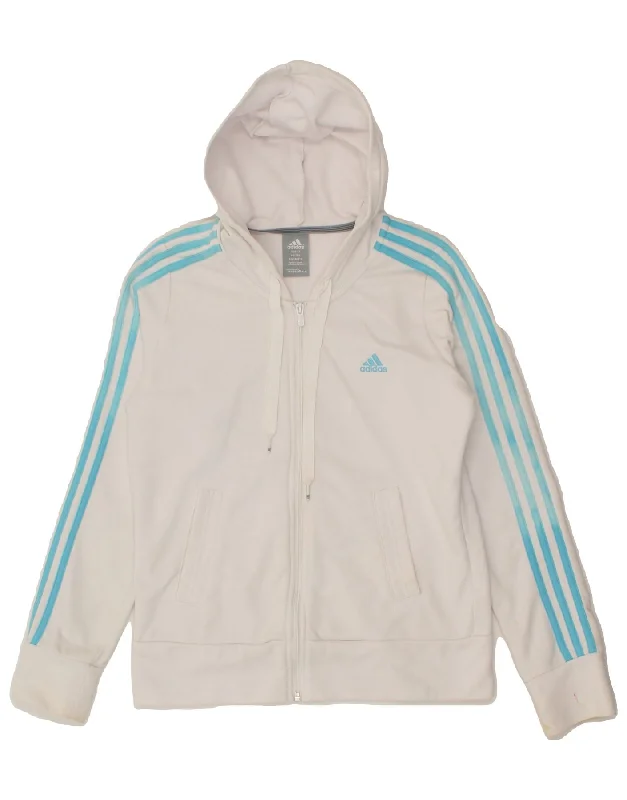 ADIDAS Womens Zip Hoodie Sweater UK 12 Medium  White Cotton High Neck Crew Neck V-Neck