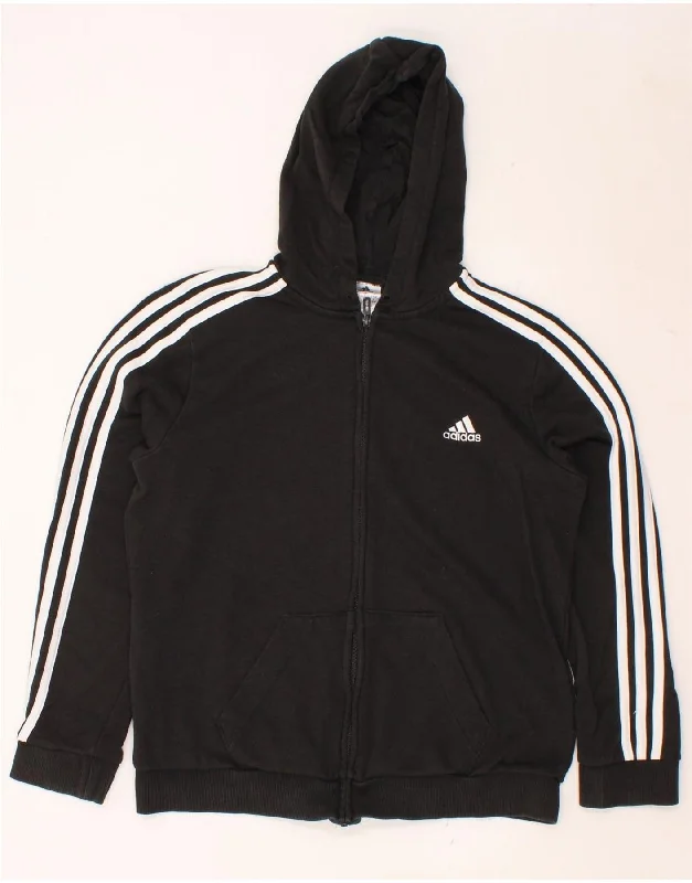 ADIDAS Womens Zip Hoodie Sweater UK 16/18 Large Black Cotton Casual Formal Business