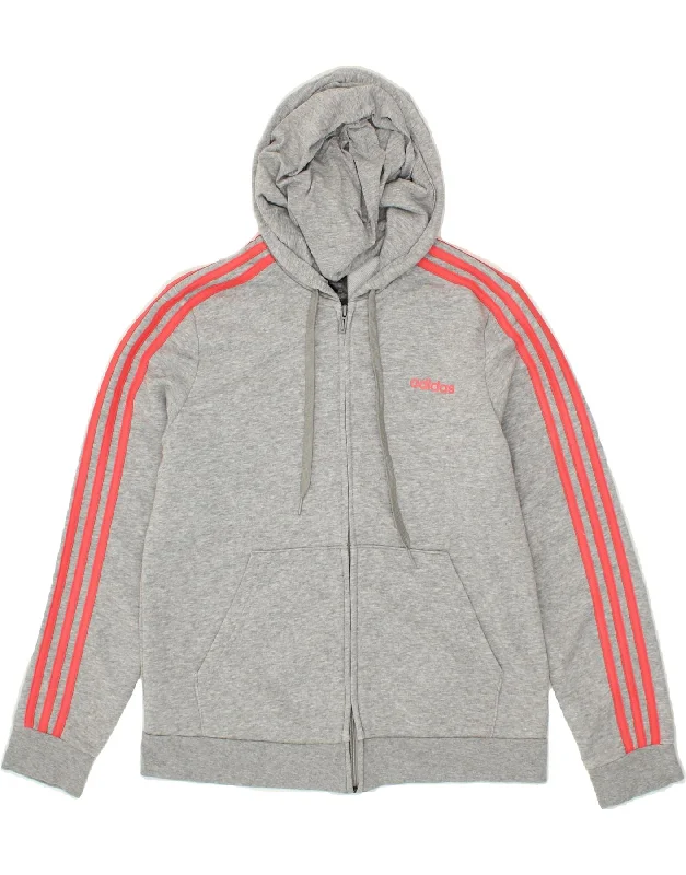 ADIDAS Womens Zip Hoodie Sweater UK 16/18 Large Grey Cotton Sweater Knitwear Pullover