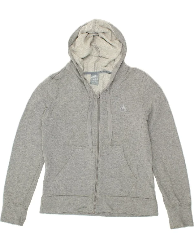 ADIDAS Womens Zip Hoodie Sweater UK 16 Large Grey Cotton Silk Blend Satin Velvet