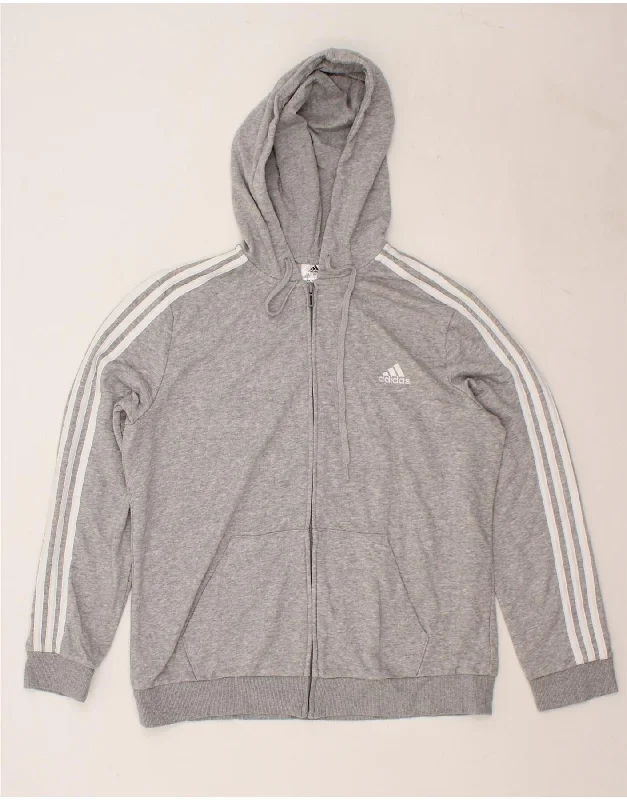 ADIDAS Womens Zip Hoodie Sweater UK 20/22 XL Grey Cotton Layered Multi-layer Single Layer
