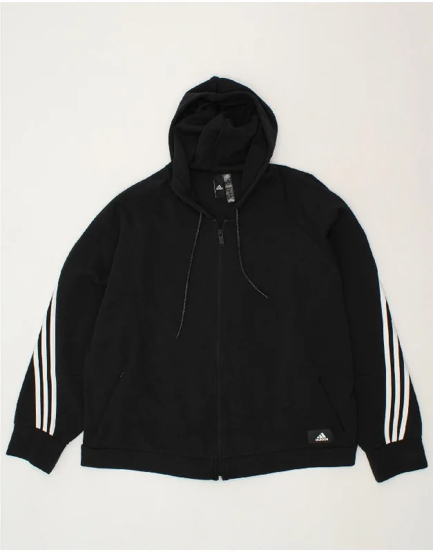 ADIDAS Womens Zip Hoodie Sweater UK 28/30 3XL Black Polyester Real Fur Shearling Chenille