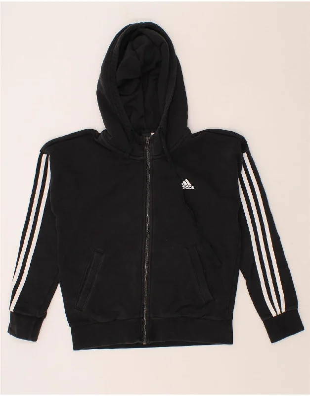 ADIDAS Womens Zip Hoodie Sweater UK 4/6 XS Black Polyester Long Sweater Short Sweater Cropped Sweater
