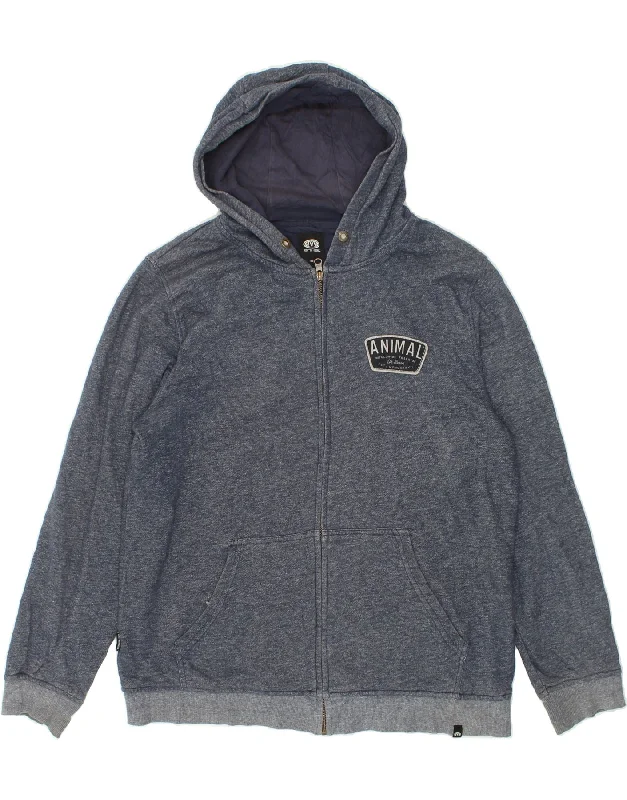 ANIMAL Mens Zip Hoodie Sweater 2XL Navy Blue Cotton Plaid Sweater Polka Dot Checkered
