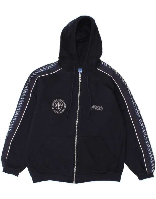 ASICS Mens Graphic Zip Hoodie Sweater Medium Navy Blue Cotton Satin Fabric Silk Fabric Chiffon Fabric