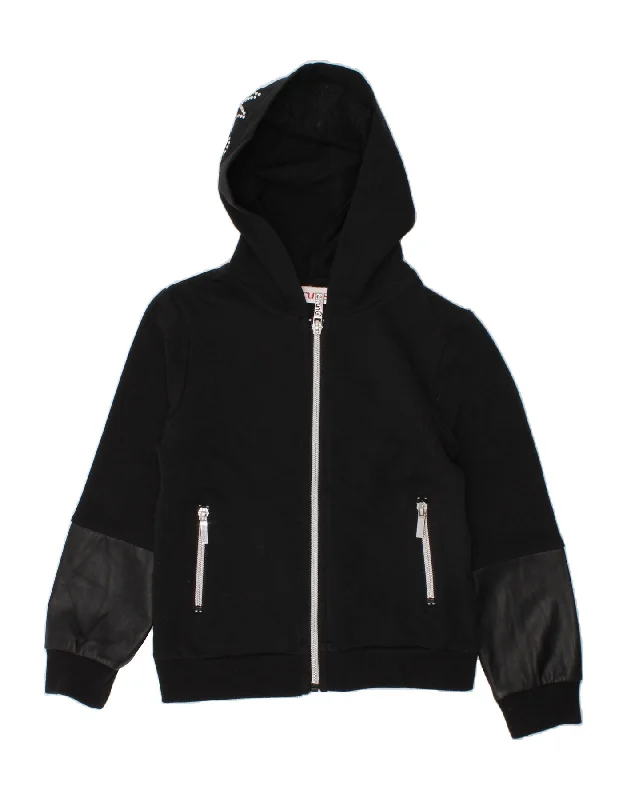 BRUMS Girls Graphic Zip Hoodie Sweater 5-6 Years Black Spandex Rayon Corduroy