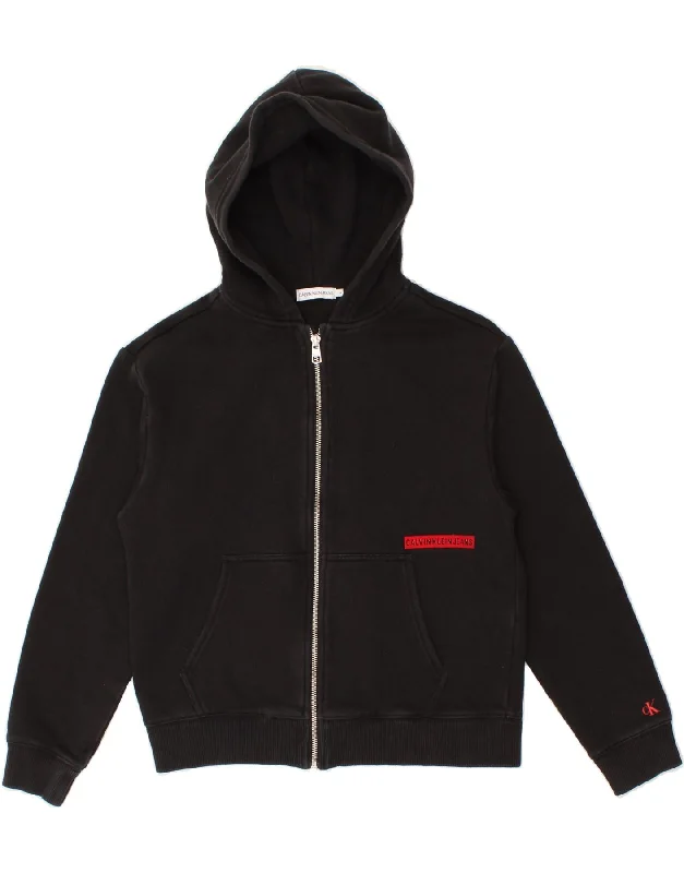 CALVIN KLEIN JEANS Girls Graphic Zip Hoodie Sweater 13-14 Years Black Thin Thick Dense