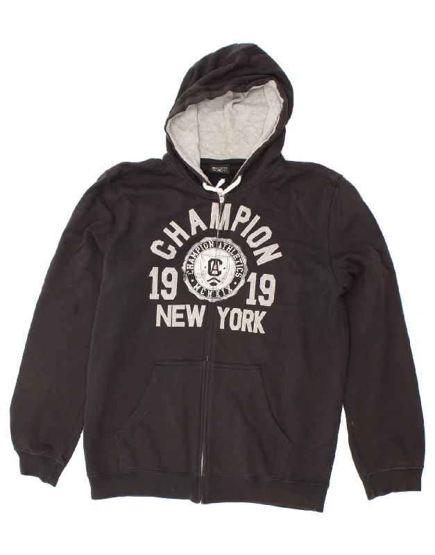 CHAMPION Mens Graphic Zip Hoodie Sweater XL Black Cotton Neon Metallic Matte