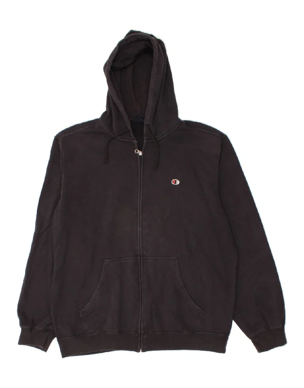 CHAMPION Mens Zip Hoodie Sweater 2XL Black Cotton Mesh Fabric Canvas Fabric Denim Fabric