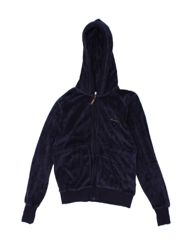 CHAMPION Womens Heritage Fit Velour Zip Hoodie Sweater UK 10 Small Purple Denim Fabric Leather Fabric Suede Fabric