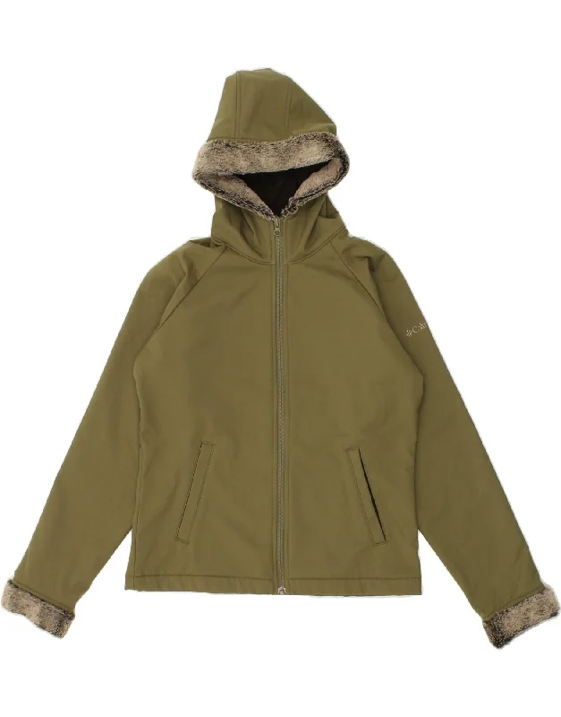 COLUMBIA Womens Zip Hoodie Sweater UK 14 Medium Khaki Polyester Sweater Knitwear Pullover