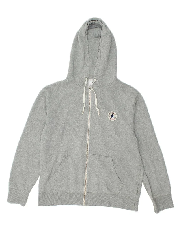 CONVERSE Mens Zip Hoodie Sweater Large Grey Cotton Anti-Pilling Anti-Shrink Durable