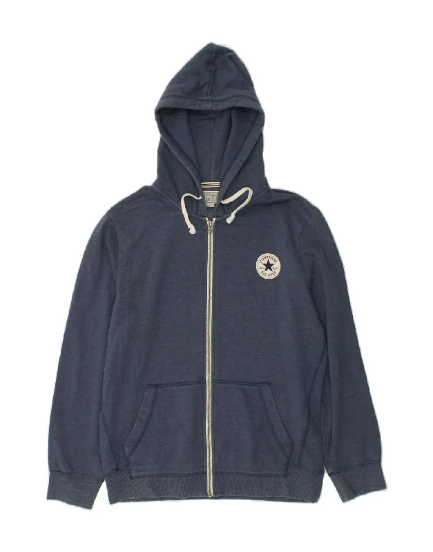 CONVERSE Mens Zip Hoodie Sweater Medium Navy Blue Cotton Spandex Rayon Corduroy