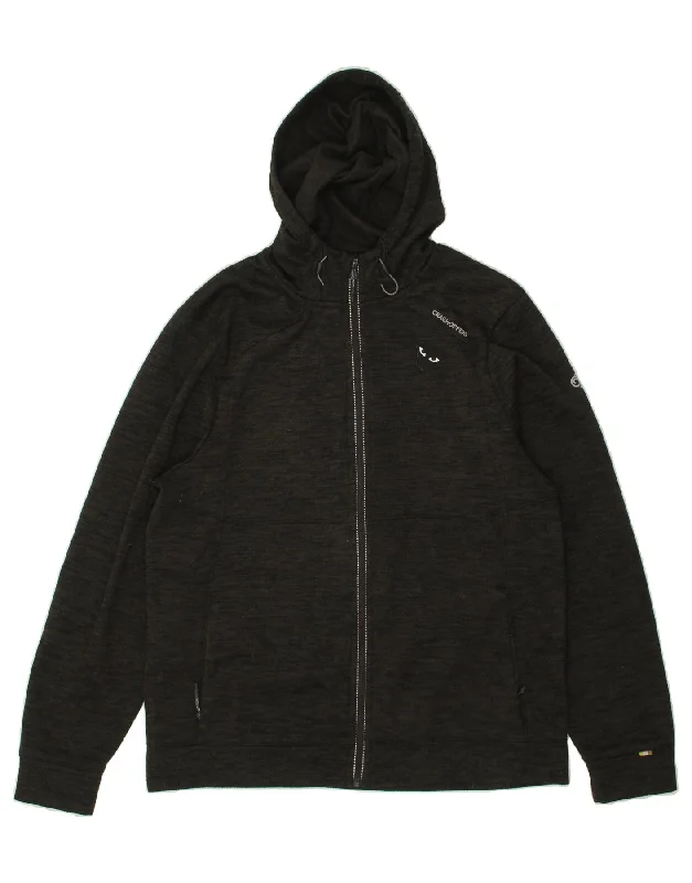 CRAGHOPPERS Mens Zip Hoodie Sweater Large Grey Flecked Polyester Beaded Sweater Sequined Faux Fur